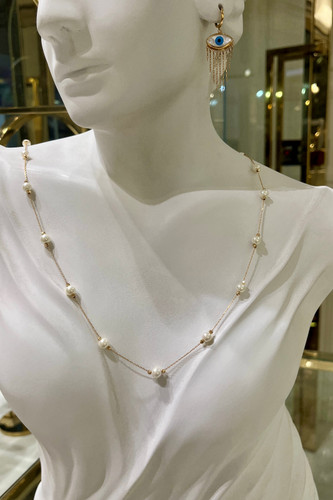 گردنبند طلا ۱۸ عیار – مروارید رولباسی – گالری طلای پارسین