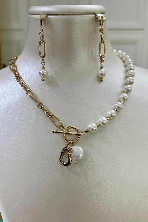 سرویس طلا کامل – گردنبند، گوشواره و دستبند مروارید – گالری پارسین