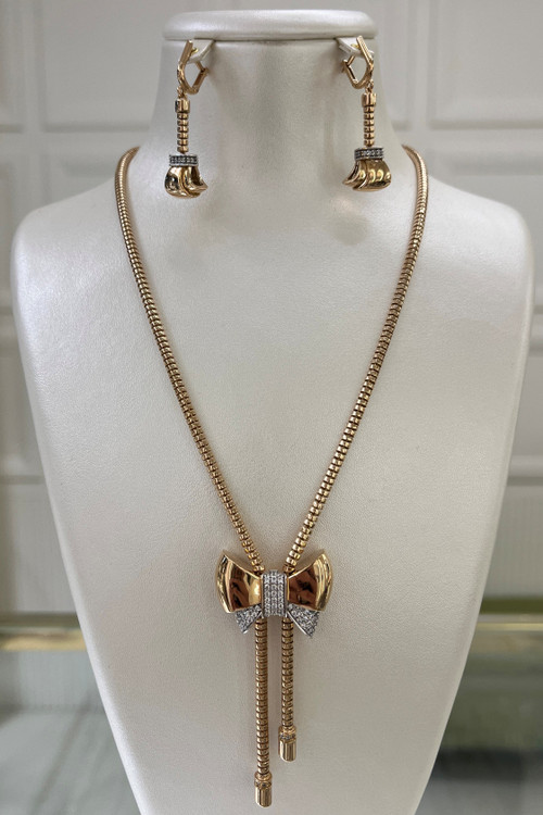 سرویس طلا کامل پاپیون – گردنبند، گوشواره و دستبند – گالری پارسین